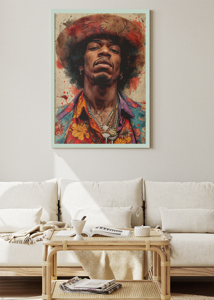 Jimi Hendrix Psychedelic Portrait Wall Art Poster & Canvas Print – Vintage Rock Legend Artwork