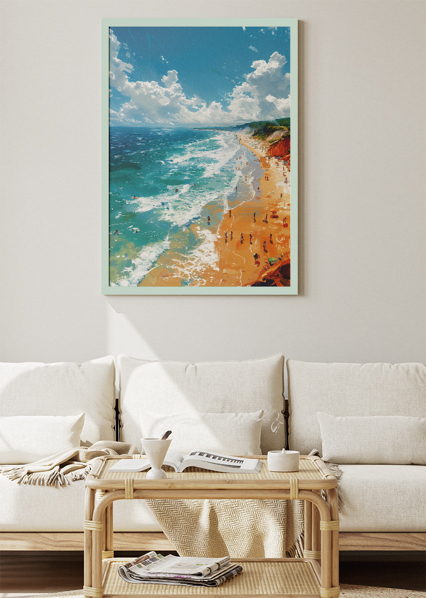 Sunlit Coastal Cliffs & Turquoise Sea – Summer Beach Landscape Canvas & Poster Print – AI PRINT LAB