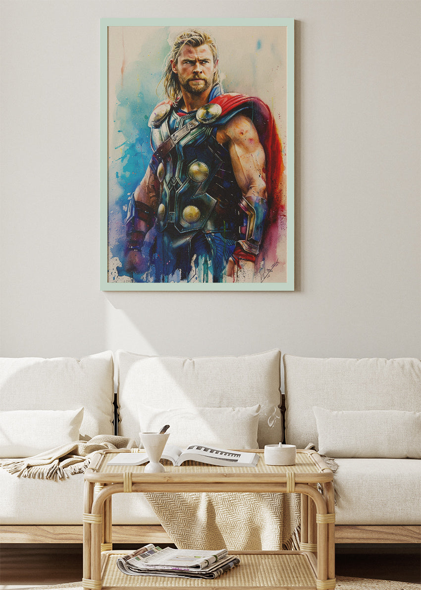 Thunder God Hero Watercolor Canvas & Poster Print – AI PRINT LAB