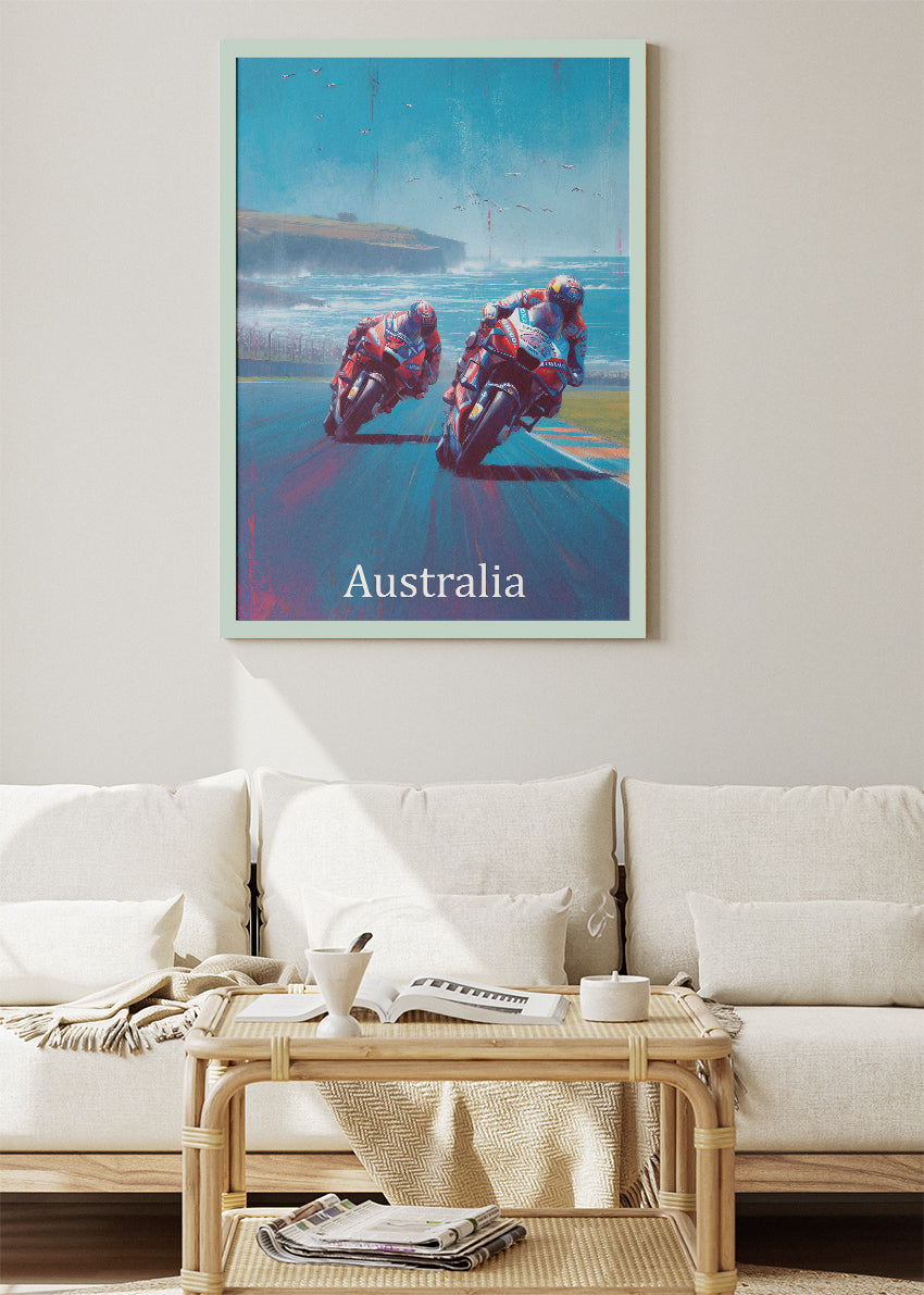 Australia MotoGP Coastal Speed Motorcycle Racing Wall Art Poster & Canvas