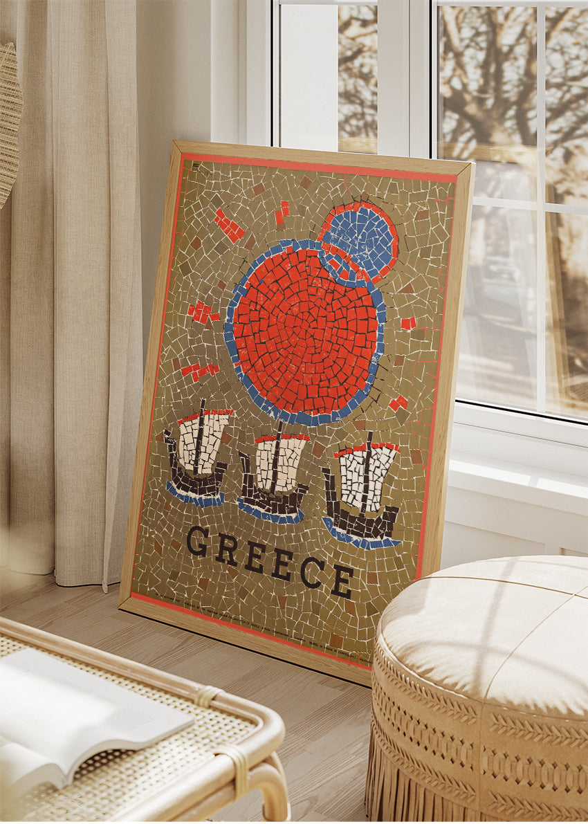 Greece Mosaic Art Poster & Canvas Print – Ancient Tile Style Illustration