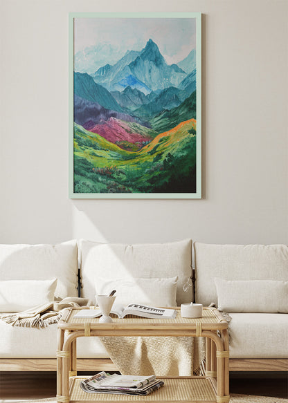 Colourful Mountain Valley Landscape – Vibrant Nature Wall Art Poster & Canvas – AI PRINT LAB