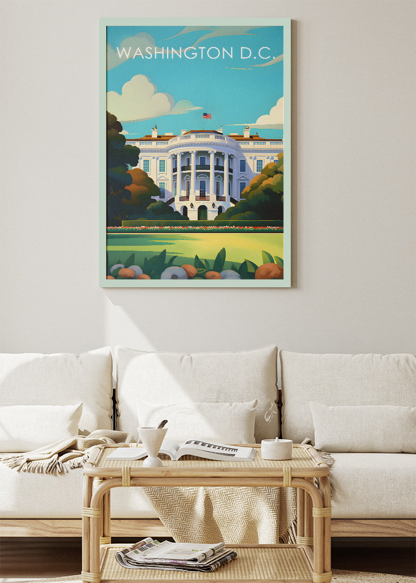 Washington D.C. White House Poster & Canvas Print – Modern Illustrated US Capitol Wall Art