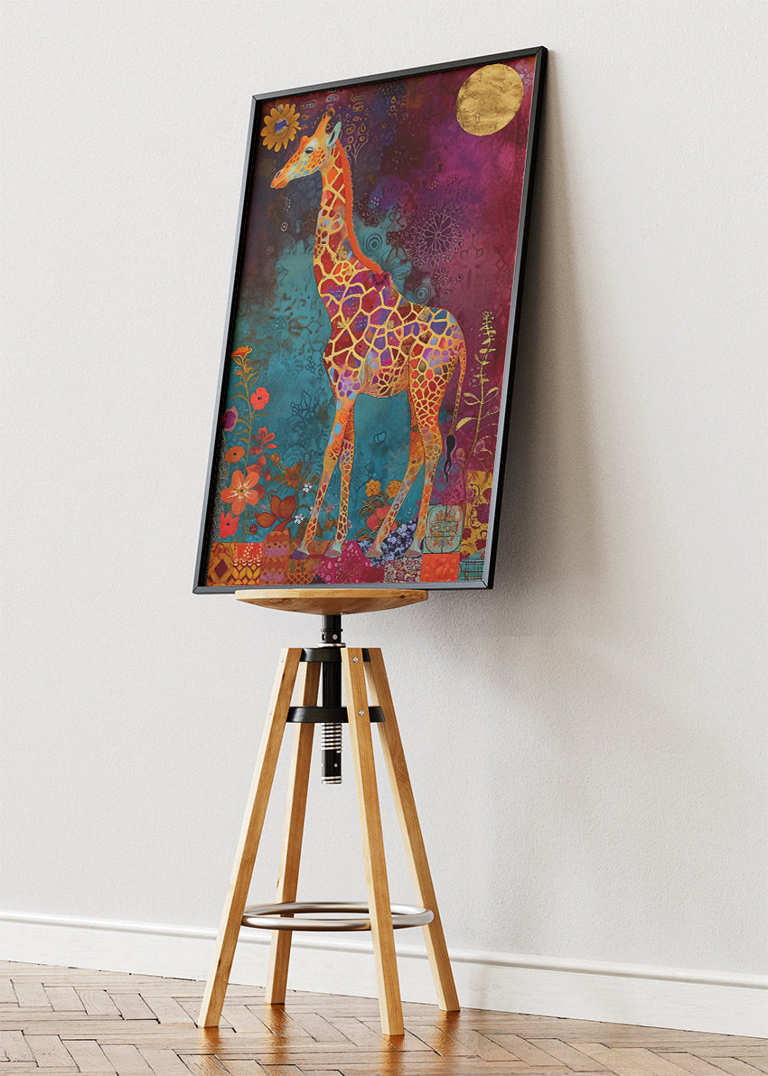 Colourful Giraffe Art Poster & Canvas Print – Decorative Wildlife Illustration Wall Decor