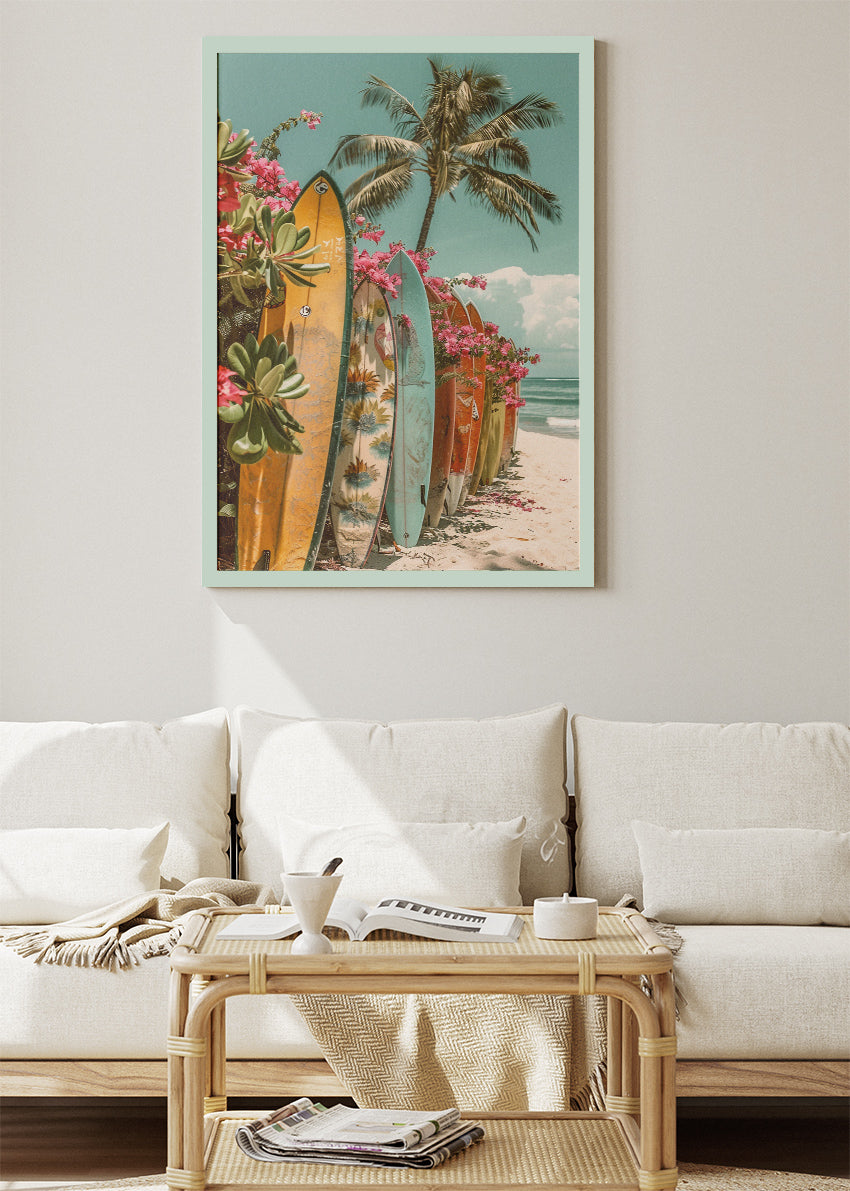 Tropical Surfboard Paradise – Palm Beach Coastal Canvas & Poster Print – AI PRINT LAB