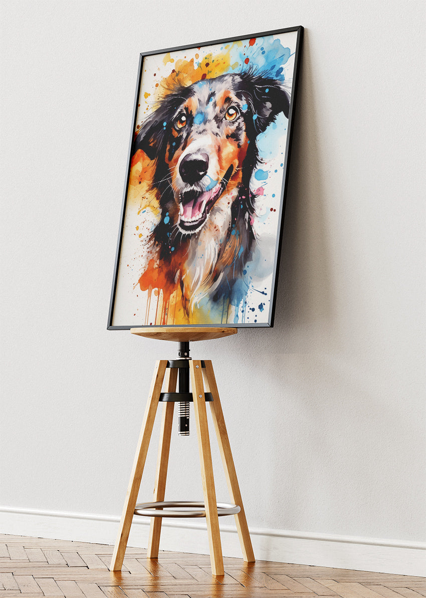 Colourful Dog Portrait Poster & Canvas Print – Watercolour Style Pet Art Wall Decor