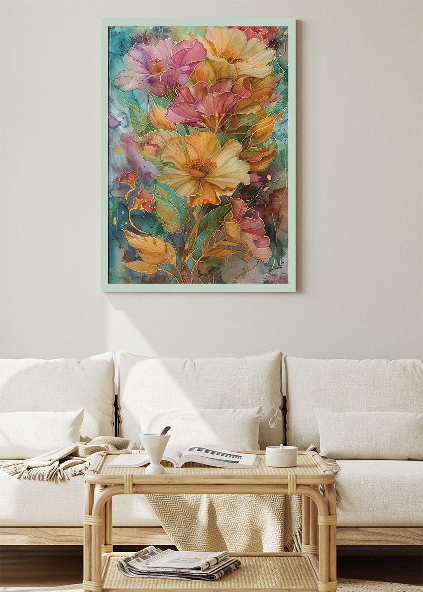 Elegant Watercolor Floral Bouquet Canvas & Poster Print – AI PRINT LAB