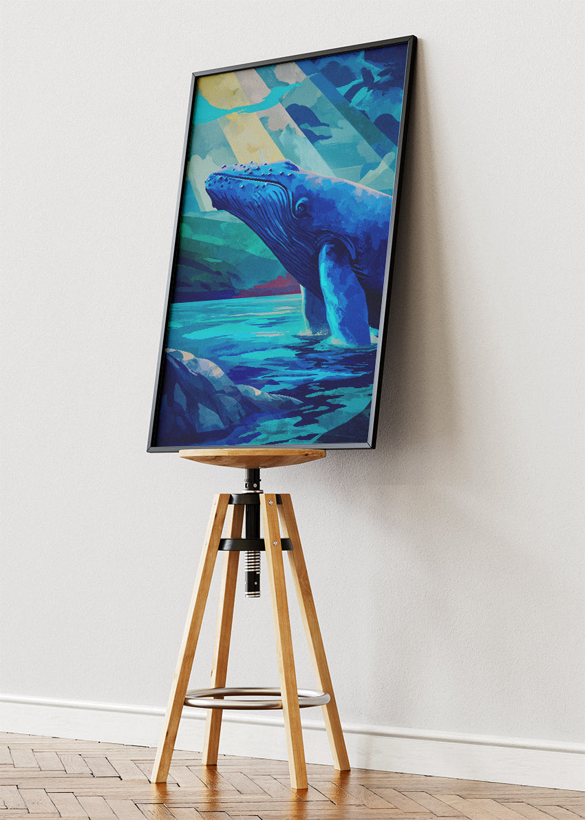 Blue Whale Ocean Wall Art Poster & Canvas Print – Modern Marine Wildlife Artwork