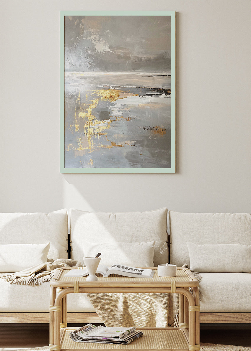 Abstract Grey & Gold Horizon – Modern Textured Canvas & Poster Print – AI PRINT LAB