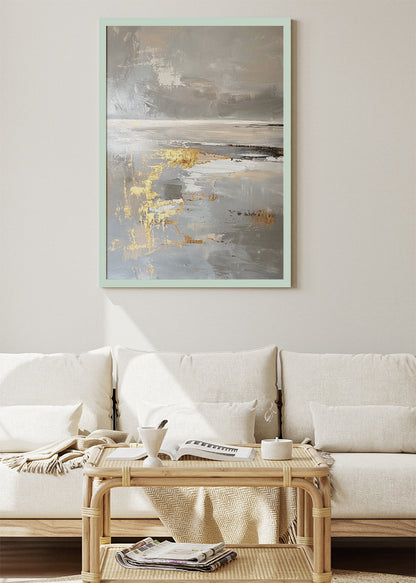 Abstract Grey & Gold Horizon – Modern Textured Canvas & Poster Print – AI PRINT LAB