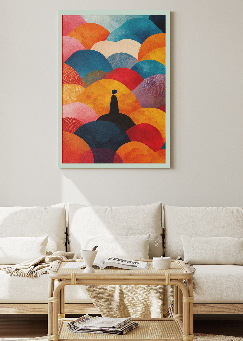 Colourful Abstract Hills Wall Art – Modern Geometric Landscape Canvas Print & Contemporary Statement Poster for Living Room Decor UK