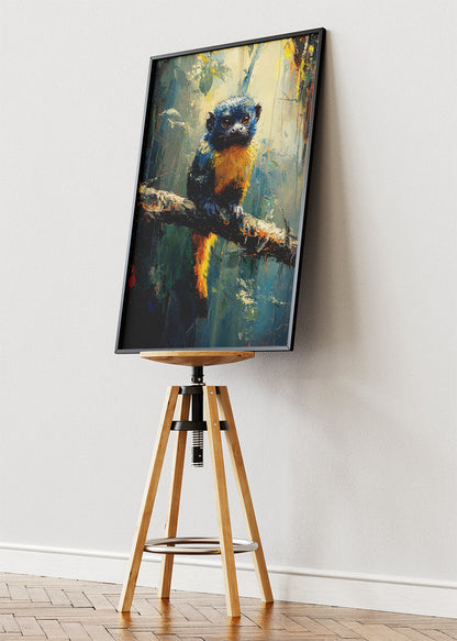 Cute Blue-and-Gold Forest Monkey Poster & Canvas Print – Colorful Wildlife Art