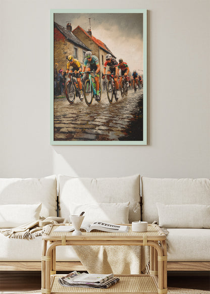 Classic Road Race Cycling Art Print & Canvas – Cobblestone Bicycle Wall Art
