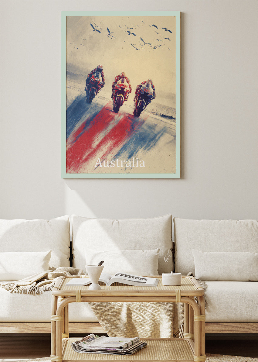 Australia MotoGP Minimal Racing Art Poster & Canvas – Modern Motorsport Wall Art