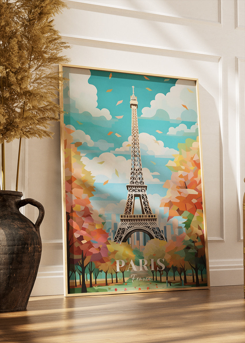 Paris France Poster & Canvas Print – Vintage Autumn Eiffel Tower Art