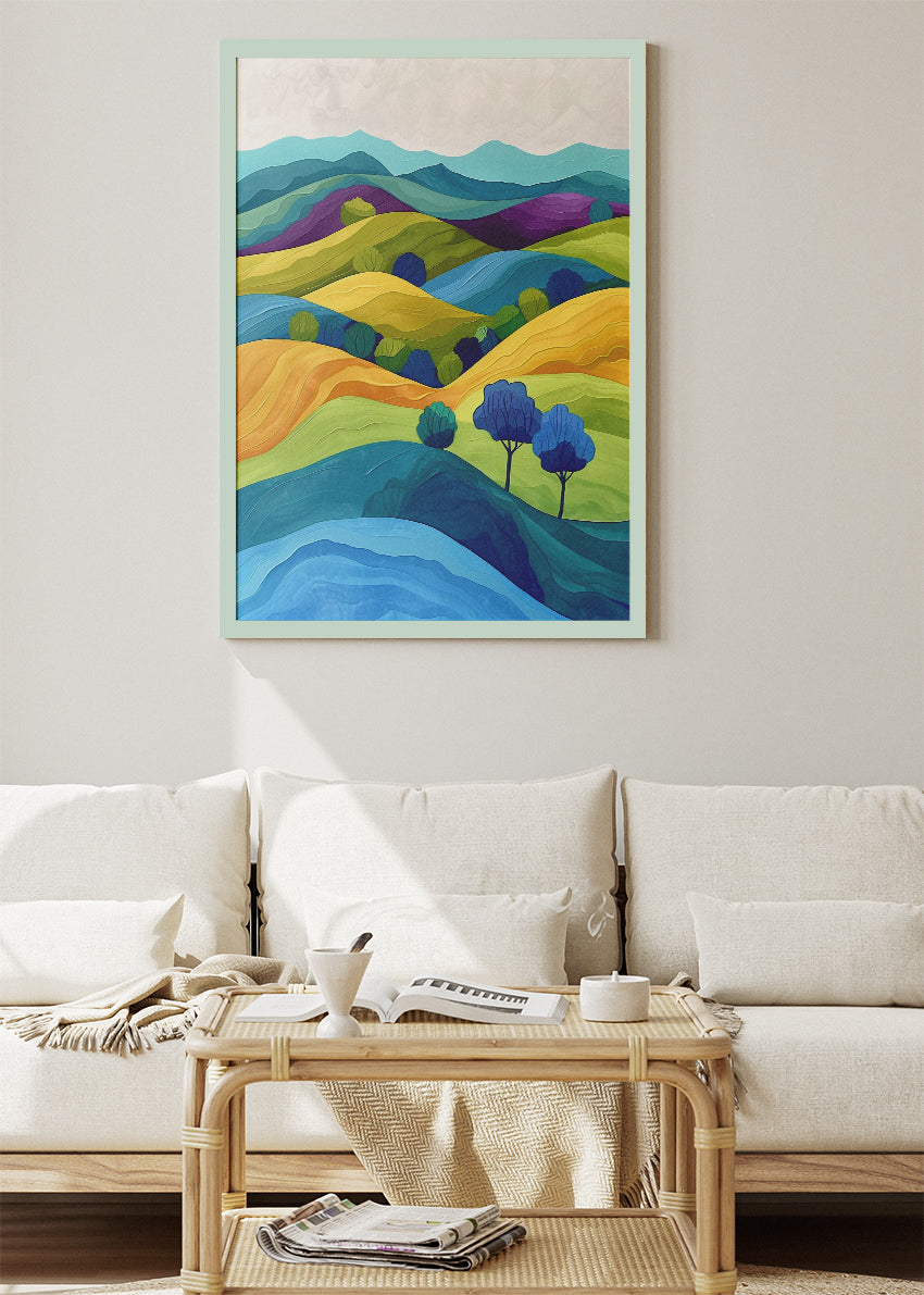 Colorful Layered Hills – Modern Abstract Landscape Canvas & Poster Print – AI PRINT LAB