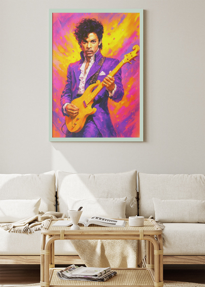 Prince Purple Rain Guitar Portrait – Iconic Music Legend Wall Art Poster & Canvas