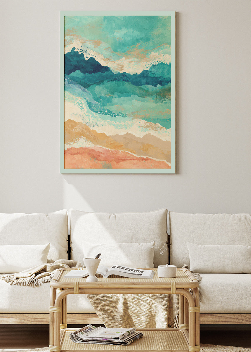 Abstract Turquoise Shoreline – Modern Coastal Canvas & Poster Print – AI PRINT LAB
