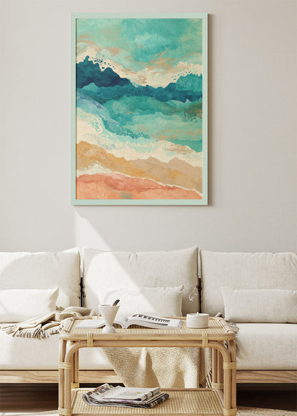 Abstract Turquoise Shoreline – Modern Coastal Canvas & Poster Print – AI PRINT LAB