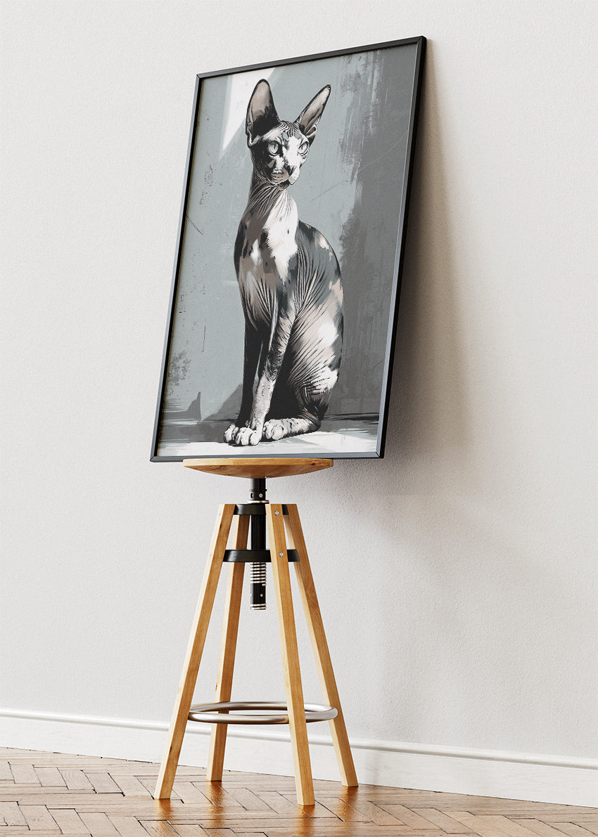 Sphynx Cat Minimalist Wall Art Poster & Canvas Print – Modern Monochrome Feline Illustration