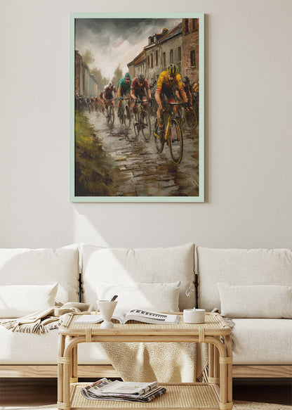 Rainy Road Race Cycling Art Print & Canvas – Classic European Bicycle Wall Art