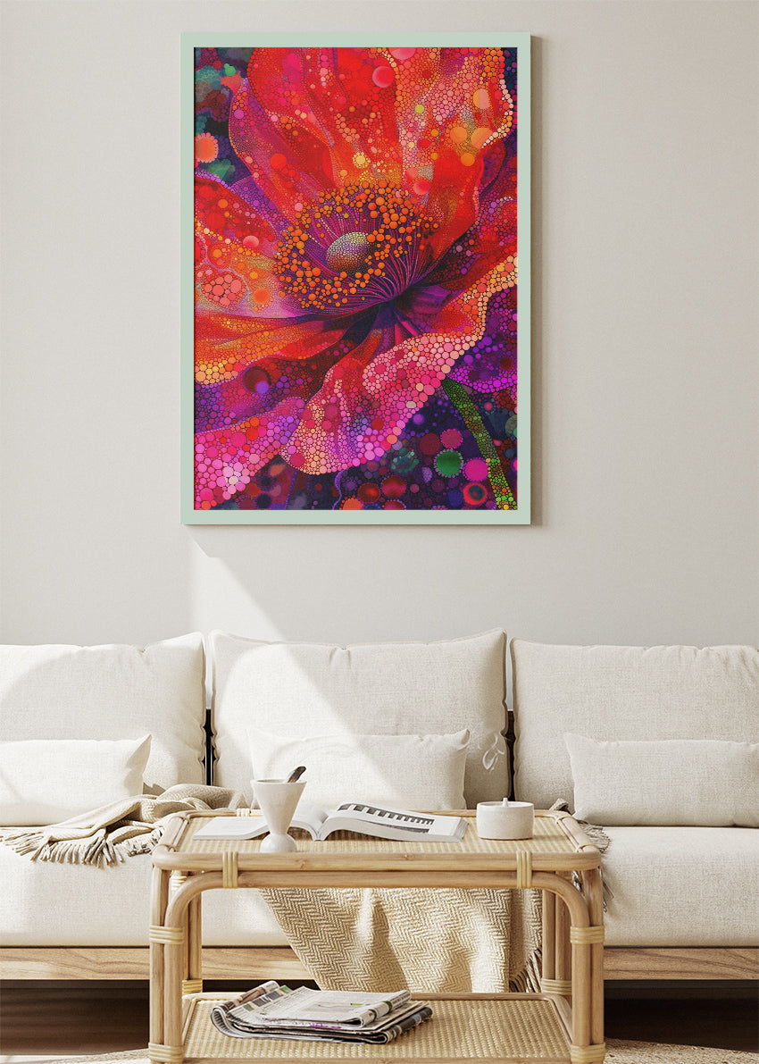 Vibrant Abstract Flower Wall Art – Bold Red and Pink Modern Floral Canvas Print & Contemporary Statement Poster for Living Room Decor UK