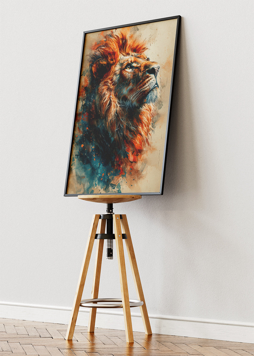 Majestic Lion Portrait Poster & Canvas Print – Fiery Wildlife Art