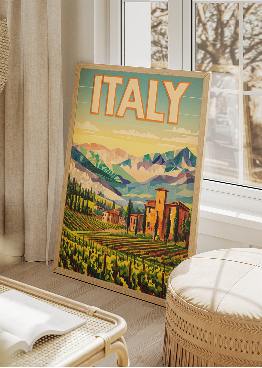 Italy Vineyard Landscape Poster & Canvas Print – Colourful Tuscan Hills Art