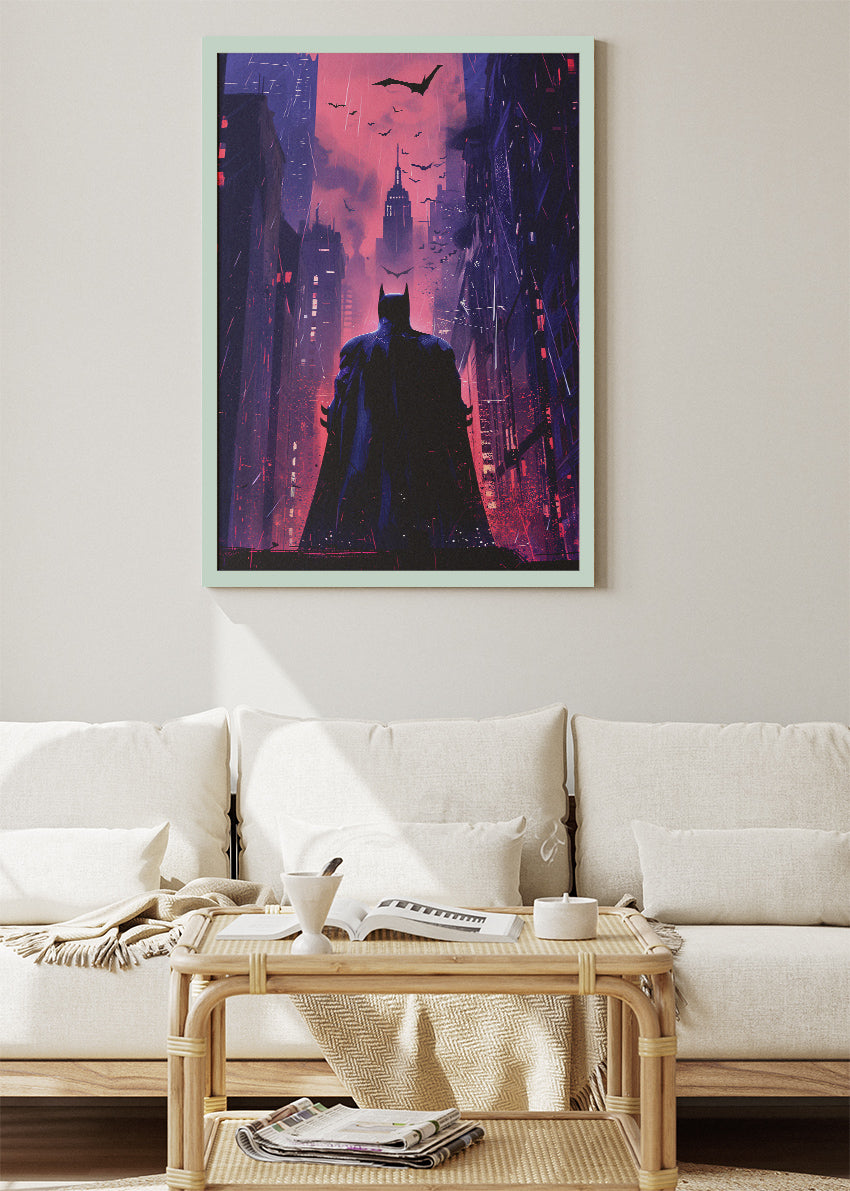 Batman – Neon Gotham City Silhouette Canvas & Poster Print – AI PRINT LAB