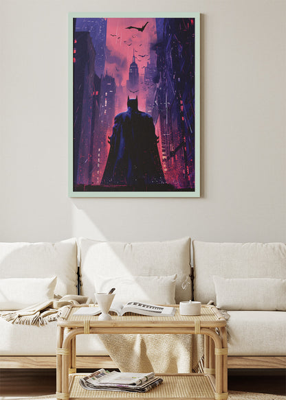Batman – Neon Gotham City Silhouette Canvas & Poster Print – AI PRINT LAB