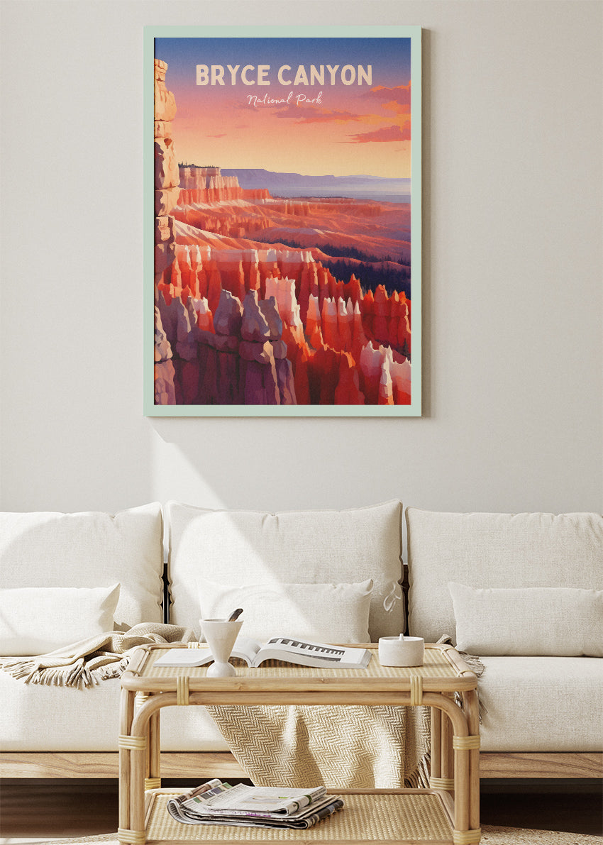 Bryce Canyon National Park Poster & Canvas Print – Sunset Hoodoo Landscape Illustration Wall Art