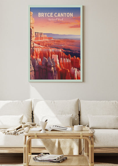 Bryce Canyon National Park Poster & Canvas Print – Sunset Hoodoo Landscape Illustration Wall Art