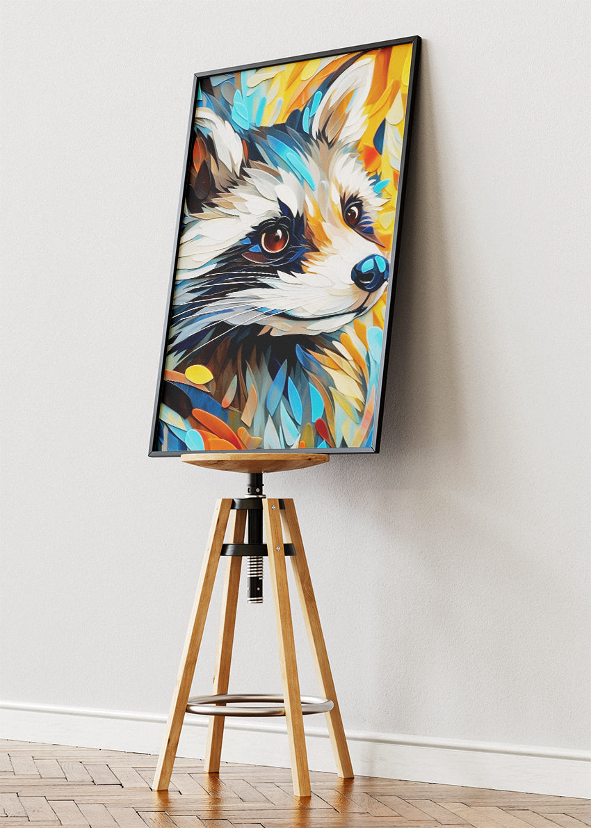 Colorful Raccoon Portrait Wall Art Poster & Canvas Print – Modern Wildlife Illustration