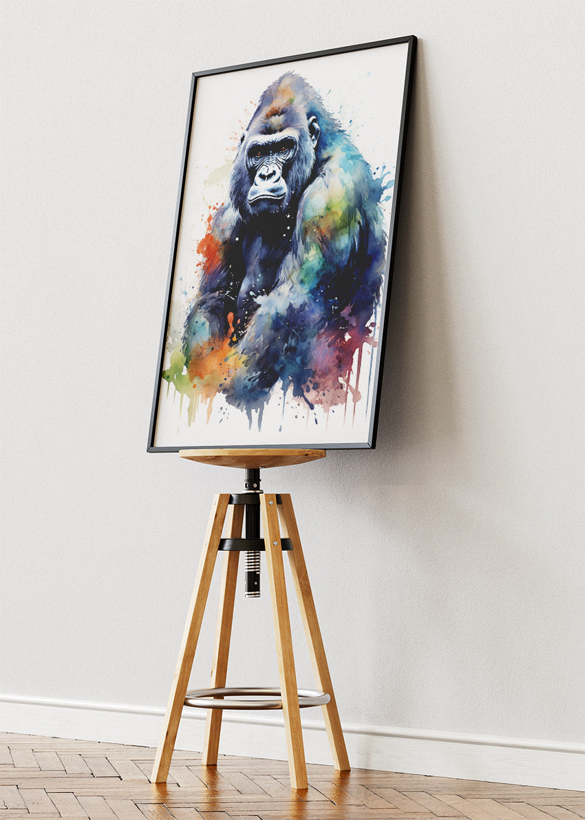 Powerful Gorilla Watercolor Wall Art Poster & Canvas Print – Wildlife Portrait