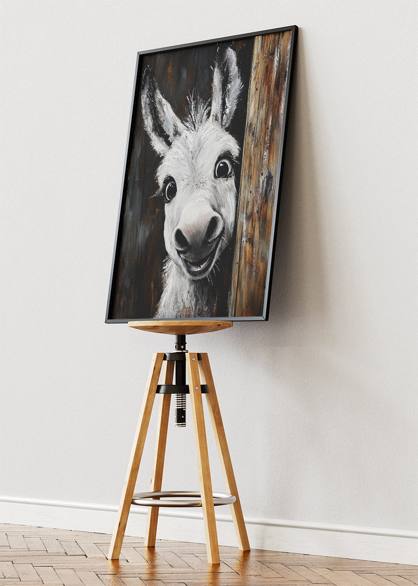 Funny Donkey Wall Art Poster & Canvas Print – Rustic Farm Animal Portrait