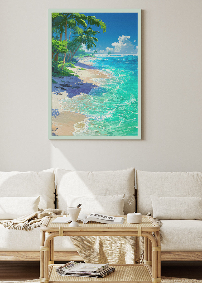 Turquoise Tropical Shore – Palm Beach Coastal Canvas & Poster Print – AI PRINT LAB