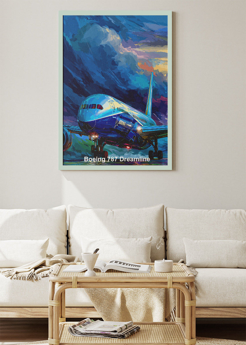 Boeing 787 Dreamliner Poster & Canvas Print – Colourful Aviation Art – Aiprintlab