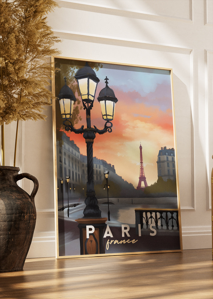 Paris France Poster & Canvas Print – Romantic Sunset Eiffel Tower Art