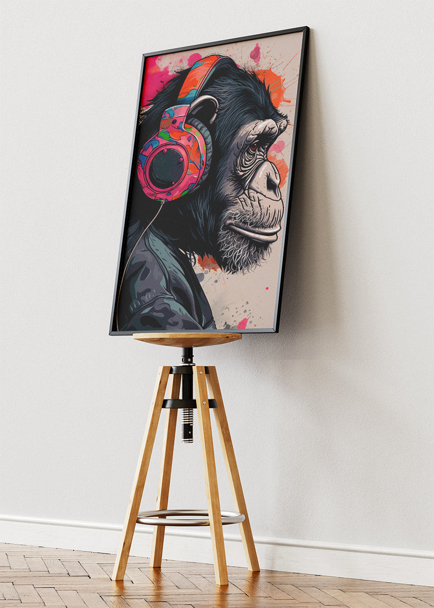 Urban DJ Chimpanzee Canvas Print & Poster – Colorful Street Art Animal Wall Decor