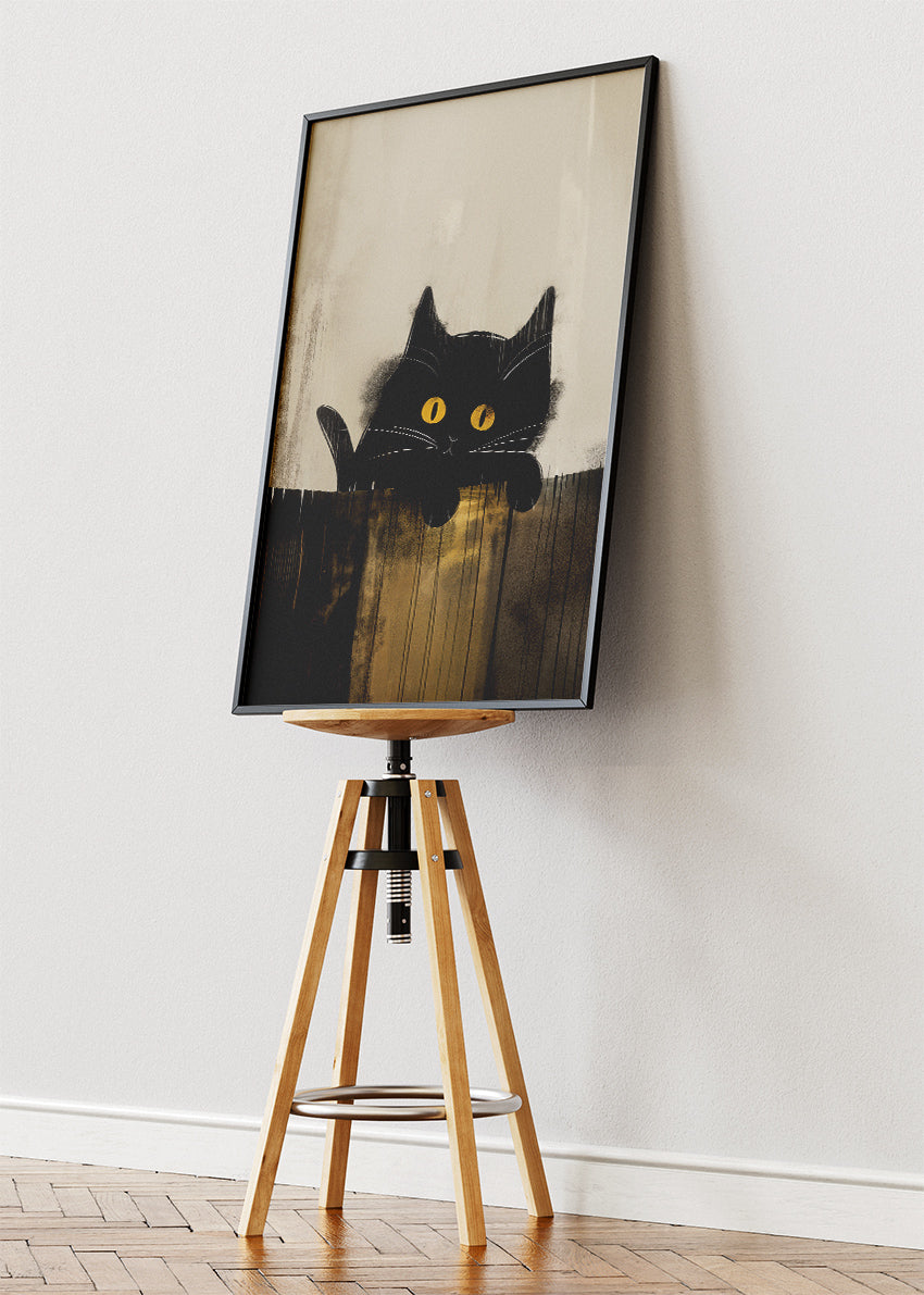 Mystic Black Cat Canvas Print & Poster – Minimalist Animal Wall Art with Golden Eyes