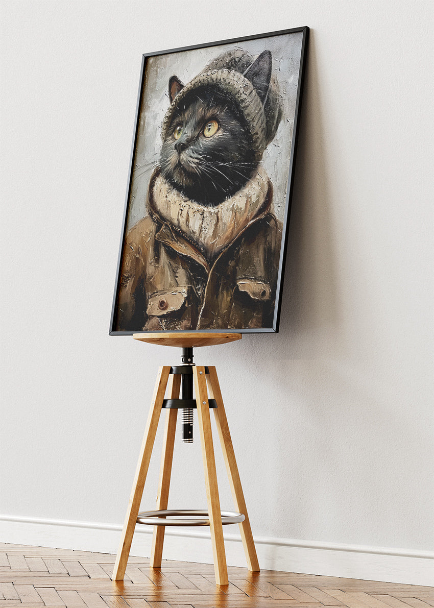 Stylish Black Cat Canvas Print & Poster – Cozy Fashion Cat Wall Art