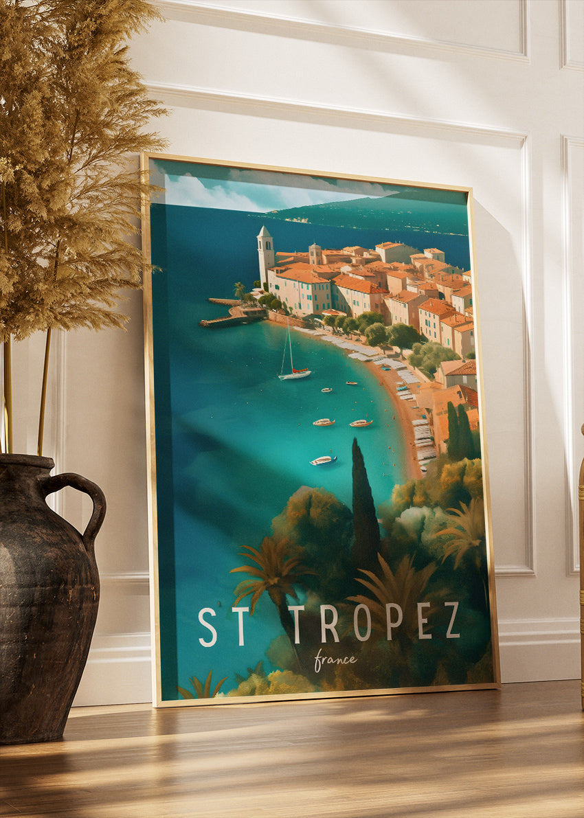 St Tropez France Poster & Canvas Print – Vintage Mediterranean Coastal Art