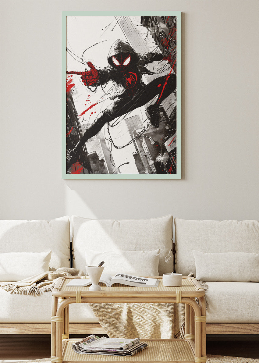 Spider-Man Miles Morales – Urban Red Street Art Canvas & Poster Print – AI PRINT LAB