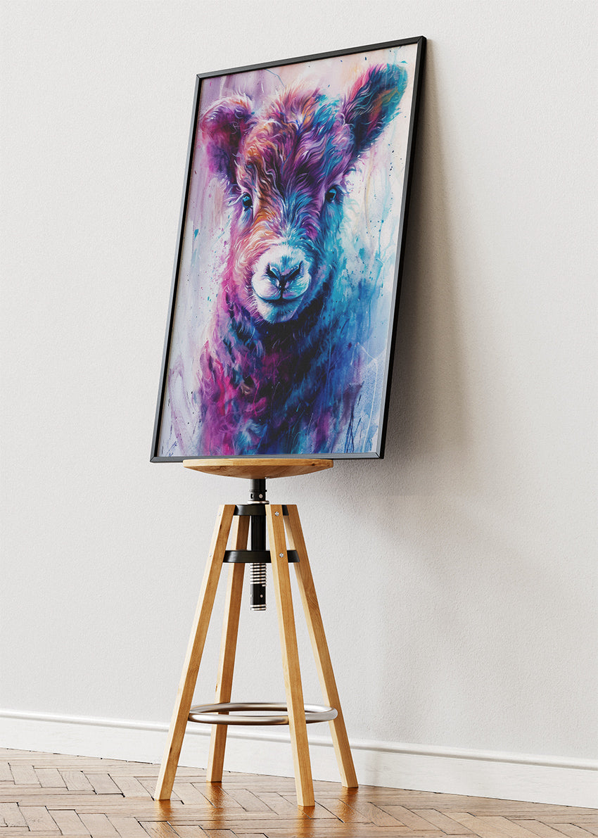 Colorful Baby Cow Poster & Canvas Print – Vibrant Highland Calf Art
