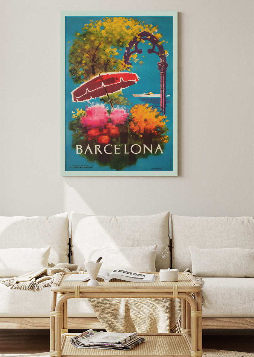 Barcelona Spain Poster & Canvas Print – Vintage Coastal Floral Travel Art