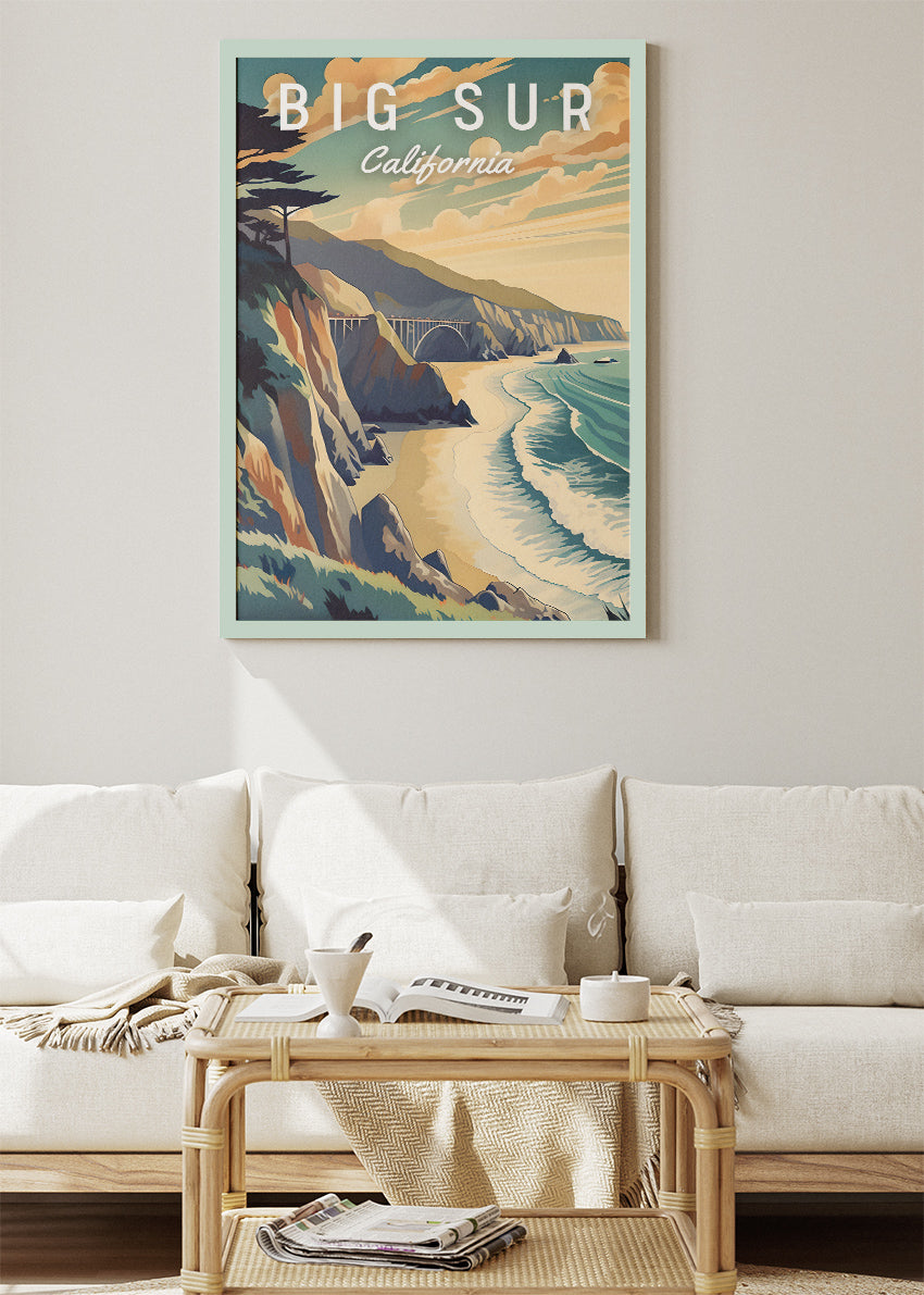 Big Sur California Poster & Canvas Print – Retro Coastal Cliffside Art