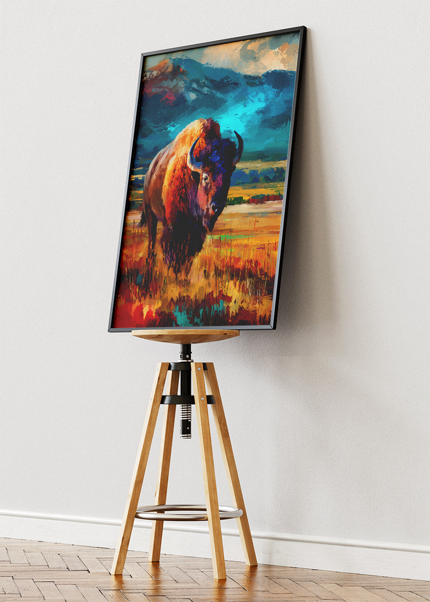 Majestic Bison Canvas Print & Poster – Colorful Wildlife Landscape Wall Art