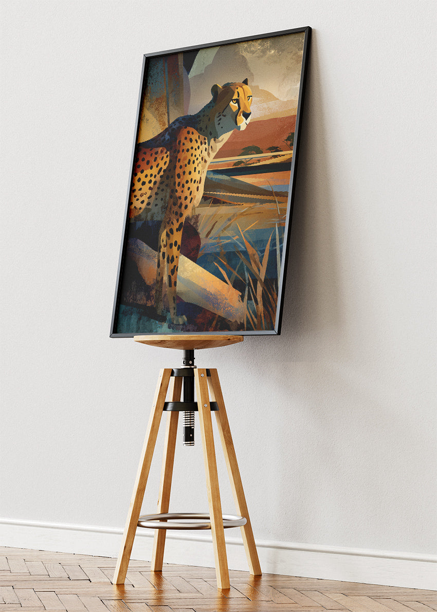 Cheetah Safari Canvas Print & Poster – Modern Wildlife Landscape Wall Art