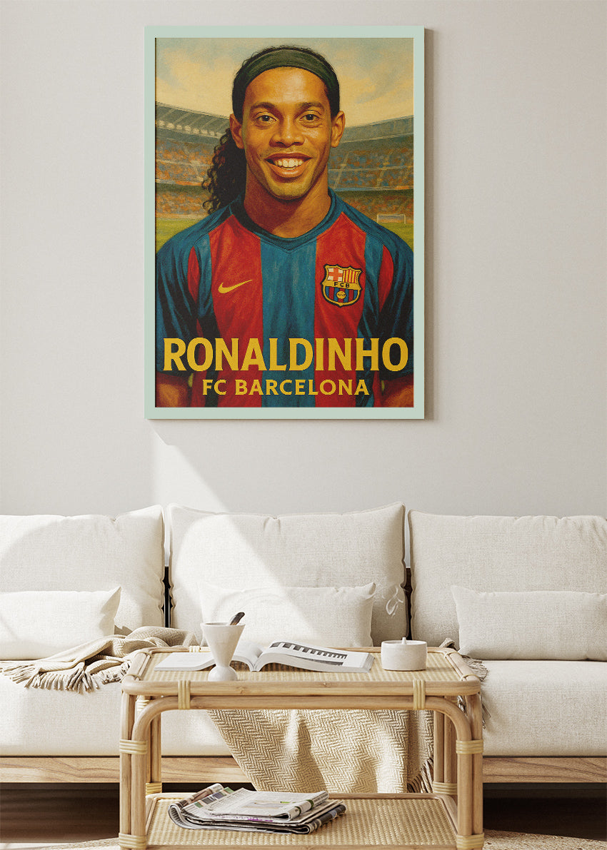 FC Barcelona Ronaldinho Wall Art | Iconic Football Legend Poster & Canvas