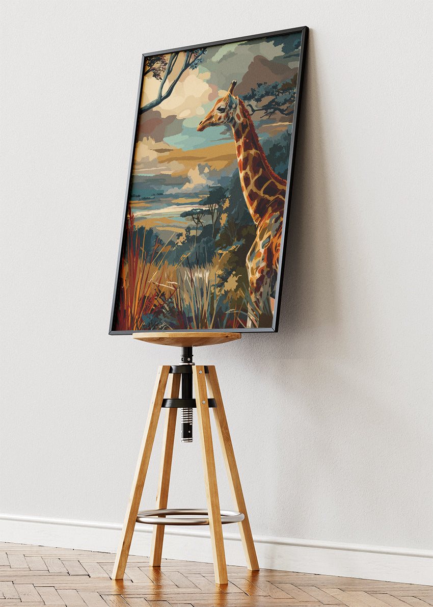 Giraffe Safari Canvas Print & Poster – Modern Wildlife Landscape Wall Art